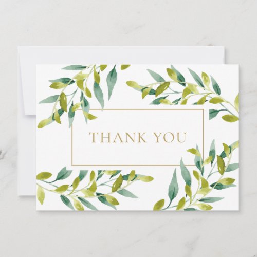 Greenery Foliage Elegant Gold Geometric Thank You Card