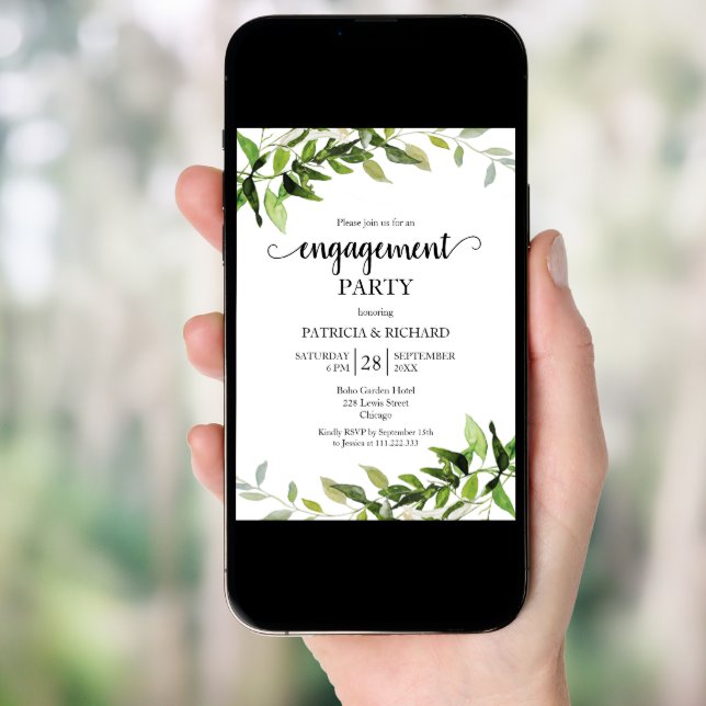 Greenery Foliage Engagement Party  Invitation (Front Digital)