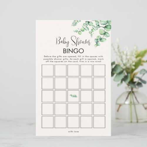 Greenery foliage eucalyptus Baby Shower Bingo Game