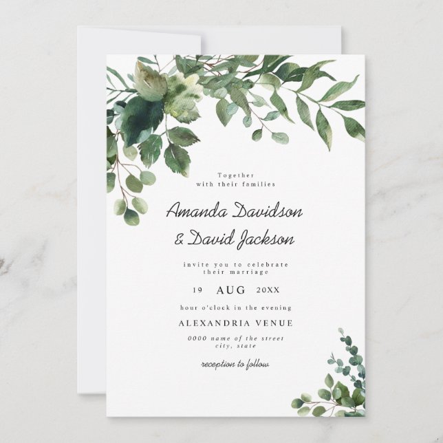 Greenery Foliage Eucalyptus Botanical Garden   Invitation (Front)