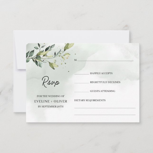 Greenery foliage eucalyptus leaves boho wedding RSVP card (Front)