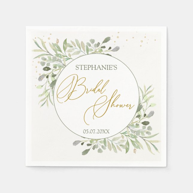 Greenery Foliage Eucalyptus Leaves Bridal Shower Napkins (Front)
