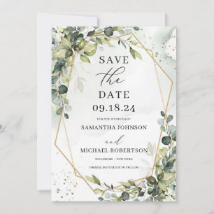 Greenery foliage eucalyptus leaves gold geometric save the date