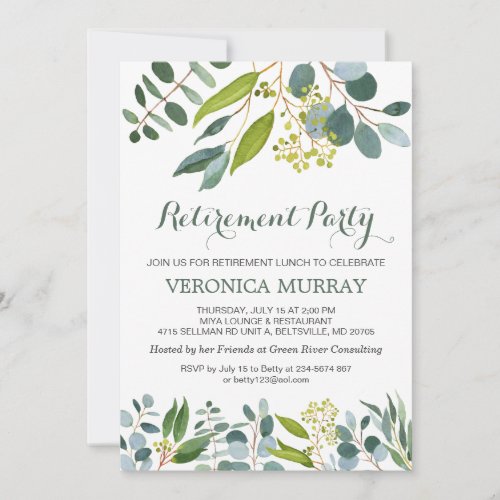 Greenery foliage eucalyptus Retirement Party Invitation