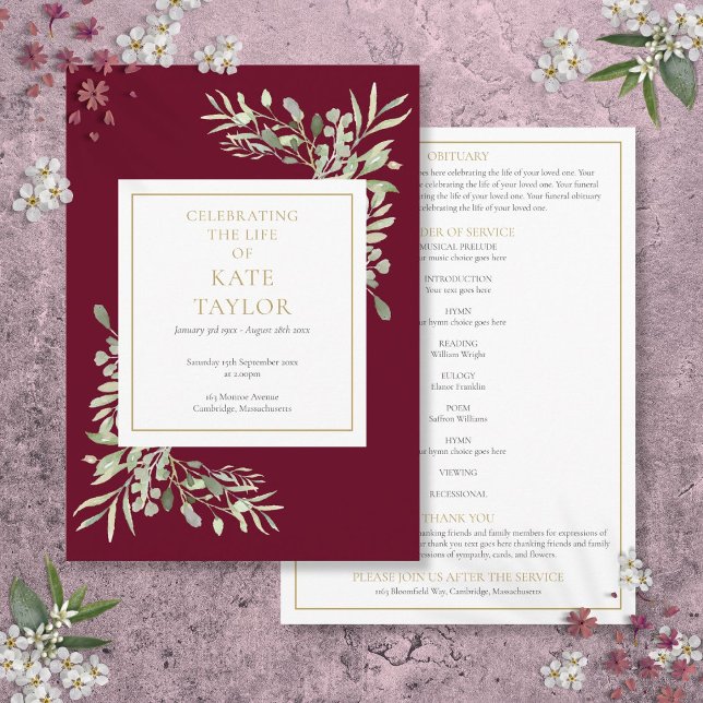 Greenery Foliage Funeral Memorial Order Of Service Program (Greenery Foliage Funeral Memorial Order Of Service Program)