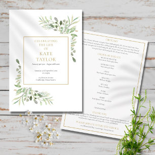 Greenery Foliage Funeral Memorial Order Of Service Program