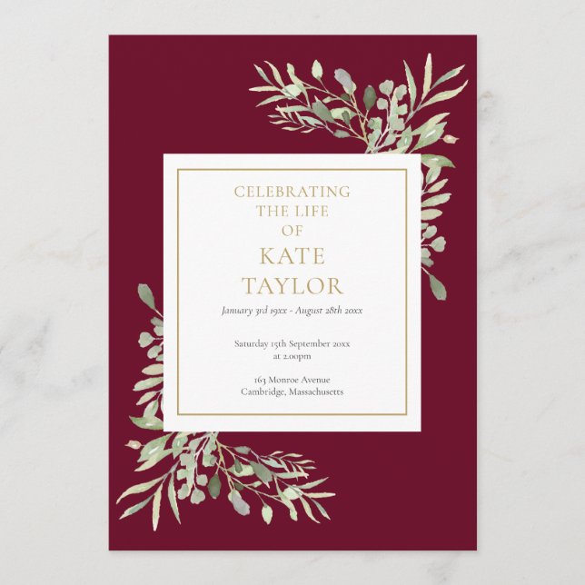 Greenery Foliage Funeral Memorial Order Of Service Program (Front)