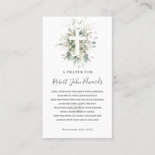 Greenery Foliage Gender Neutral Baptism Prayer Business Card