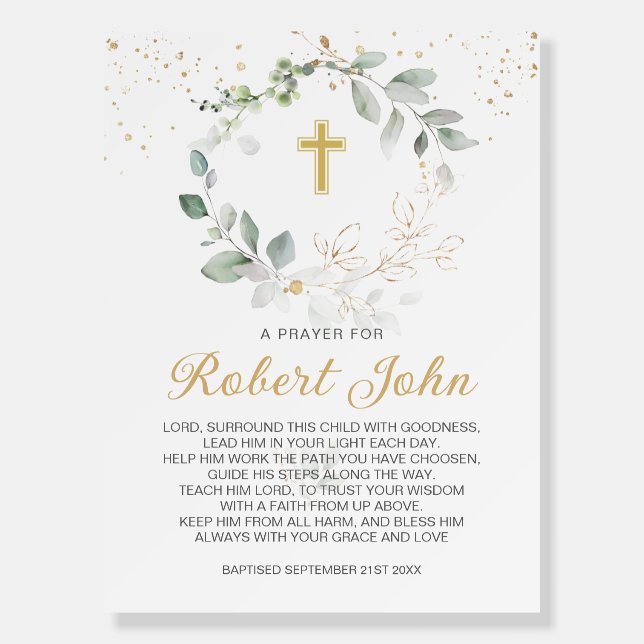 Greenery Foliage Gender Neutral Baptism Prayer  Foam Board (Front)