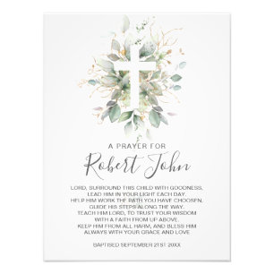 Greenery Foliage Gender Neutral Baptism Prayer Photo Print