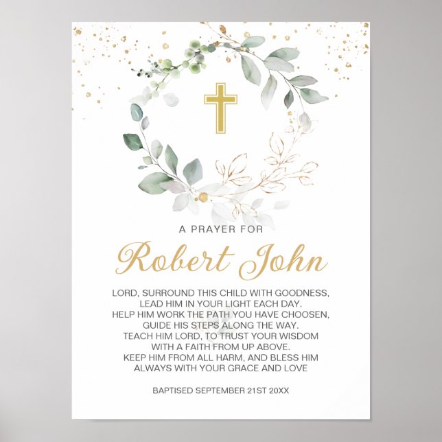 Greenery Foliage Gender Neutral Baptism Prayer Poster (Front)