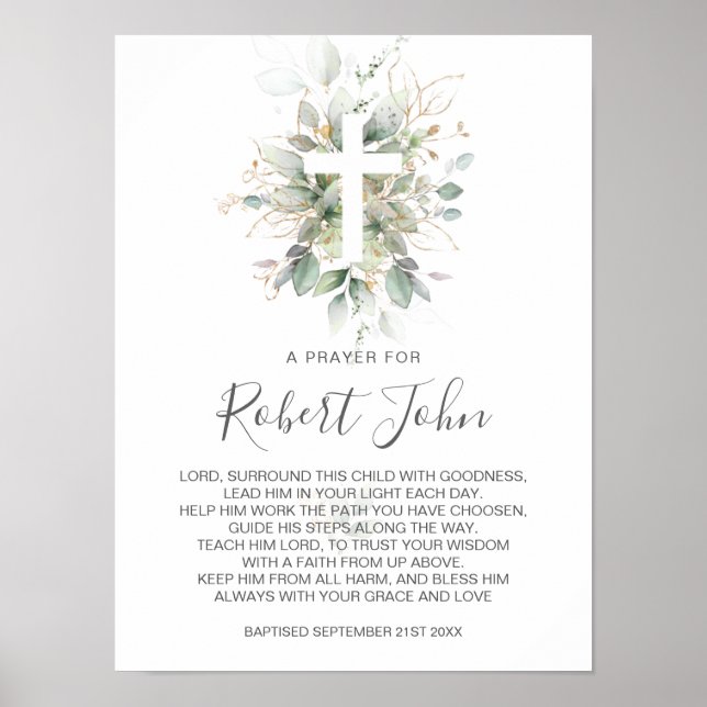 Greenery Foliage Gender Neutral Baptism Prayer Poster (Front)