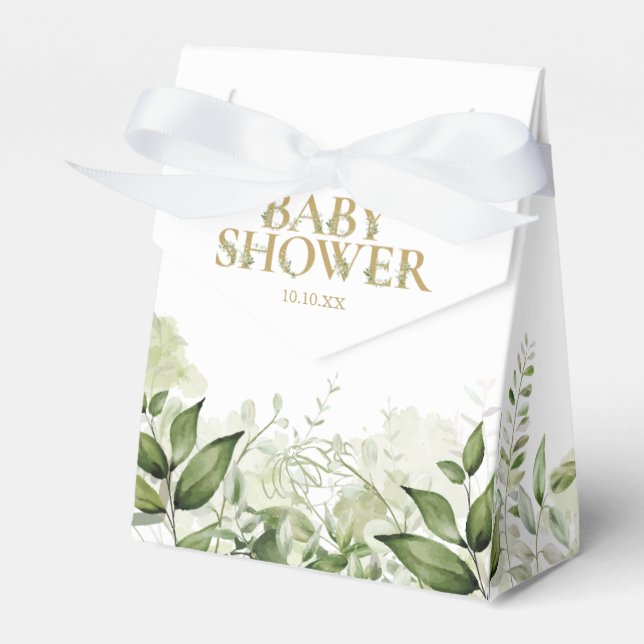 Greenery Foliage Gold Baby Shower Favor Box (Front Side)