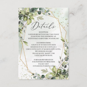 Greenery foliage gold geometric wedding details enclosure card