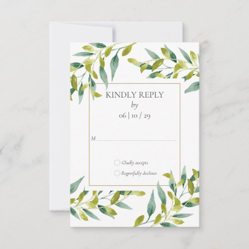 Greenery Foliage Gold Geometric Wedding RSVP Card