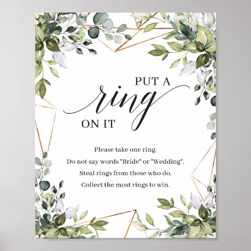 Greenery foliage gold put a ring on it game sign