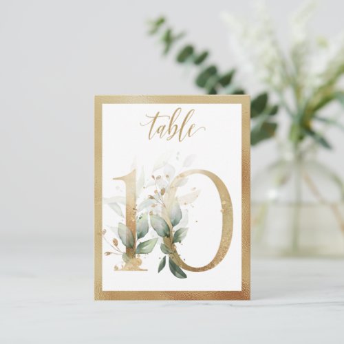 Greenery Foliage Gold Table Numbers Table 10 Card