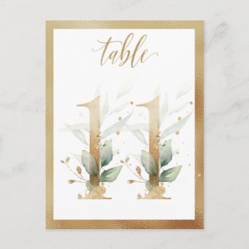 Greenery Foliage Gold Table Numbers  Table 11 Card by IrinaFraser at Zazzle