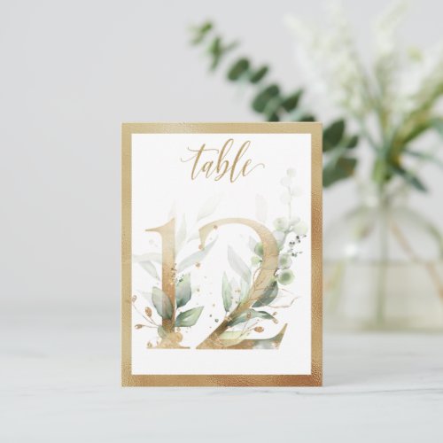 Greenery Foliage Gold Table Numbers Table 12 Card
