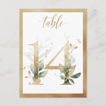 Greenery Foliage Gold Table Numbers  Table 14 Card by IrinaFraser at Zazzle