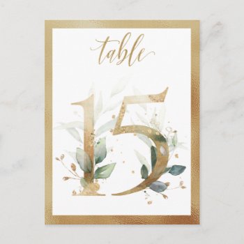 Greenery Foliage Gold Table Numbers  Table 15 Card by IrinaFraser at Zazzle