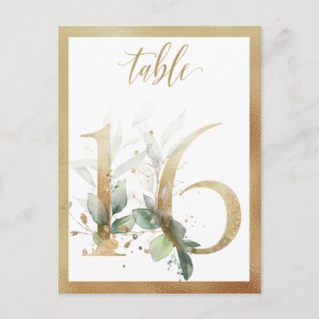 Greenery Foliage Gold Table Numbers  Table 16 Card by IrinaFraser at Zazzle