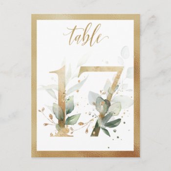 Greenery Foliage Gold Table Numbers  Table 17 Card by IrinaFraser at Zazzle