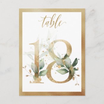 Greenery Foliage Gold Table Numbers  Table 18 Card by IrinaFraser at Zazzle