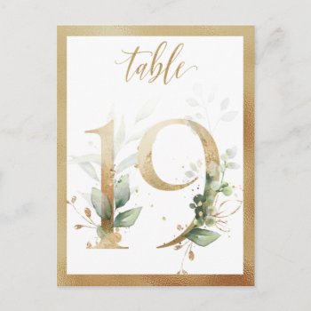 Greenery Foliage Gold Table Numbers  Table 19 Card by IrinaFraser at Zazzle