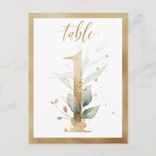Greenery Foliage Gold Table Numbers Table 1 Card