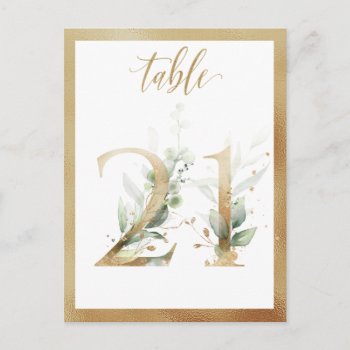 Greenery Foliage Gold Table Numbers  Table 21 Card by IrinaFraser at Zazzle