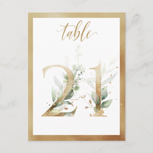 Greenery Foliage Gold Table Numbers Table 21 Card