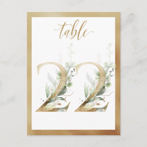 Greenery Foliage Gold Table Numbers Table 22 Card