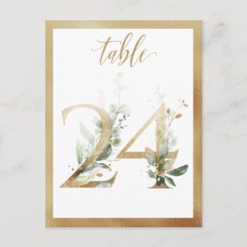 Greenery Foliage Gold Table Numbers  Table 24 Card by IrinaFraser at Zazzle