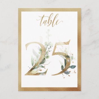 Greenery Foliage Gold Table Numbers  Table 25 Card by IrinaFraser at Zazzle