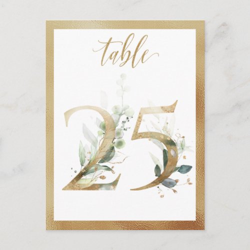 Greenery Foliage Gold Table Numbers Table 25 Card