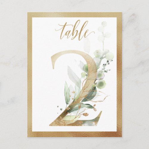 Greenery Foliage Gold Table Numbers Table 2 Card