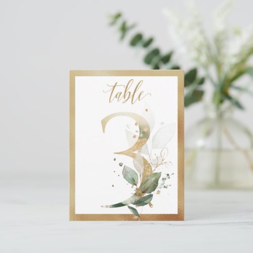 Greenery Foliage Gold Table Numbers Table 3 Card