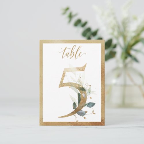 Greenery Foliage Gold Table Numbers Table 5 Card