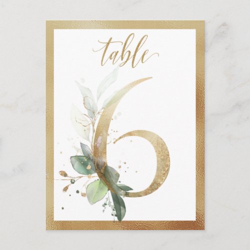 Greenery Foliage Gold Table Numbers Table 6 Card