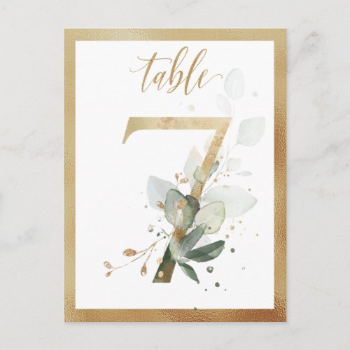 Greenery Foliage Gold Table Numbers Table 7 Card