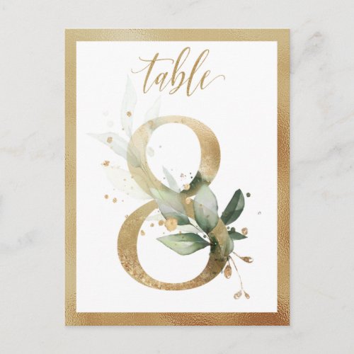 Greenery Foliage Gold Table Numbers Table 8 Card