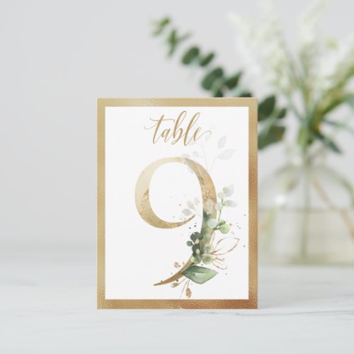 Greenery Foliage Gold Table Numbers Table 9 Card