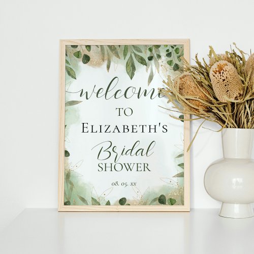 Greenery Foliage Green Gold Bridal Shower Welcome Poster