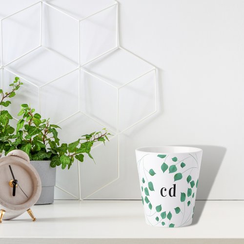 Greenery foliage green monogram latte mug