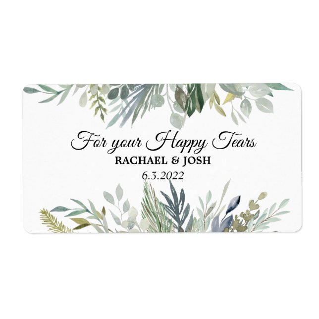 Greenery Foliage Happy Tears Wedding Tissue Label (Front)