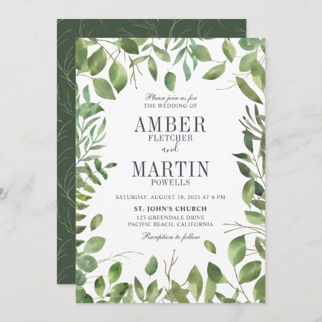 Greenery Foliage Leafy Wedding Invitation (Front/Back)