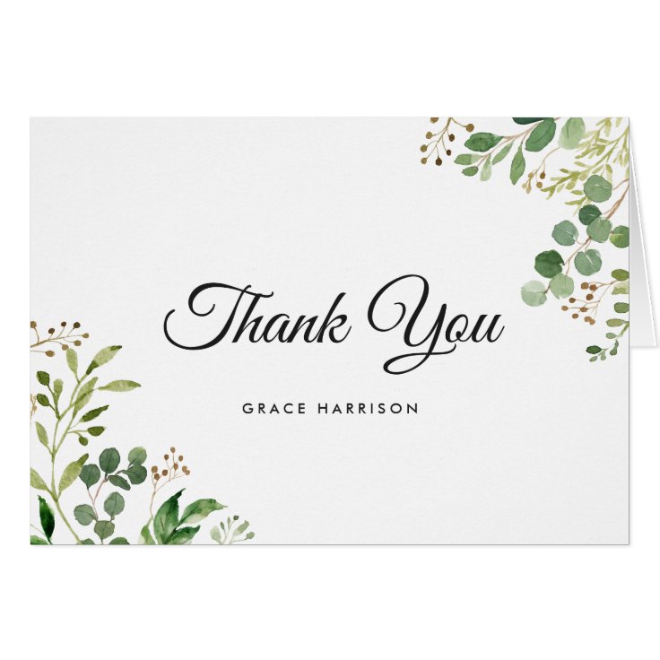 Greenery Foliage Leaves Elegant Thank You | Zazzle