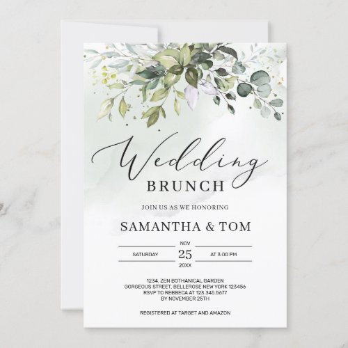 Greenery foliage leaves eucalyptus boho wedding invitation