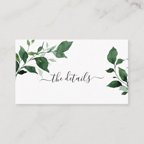 Greenery Foliage Leaves Green Wedding Details Enclosure Card